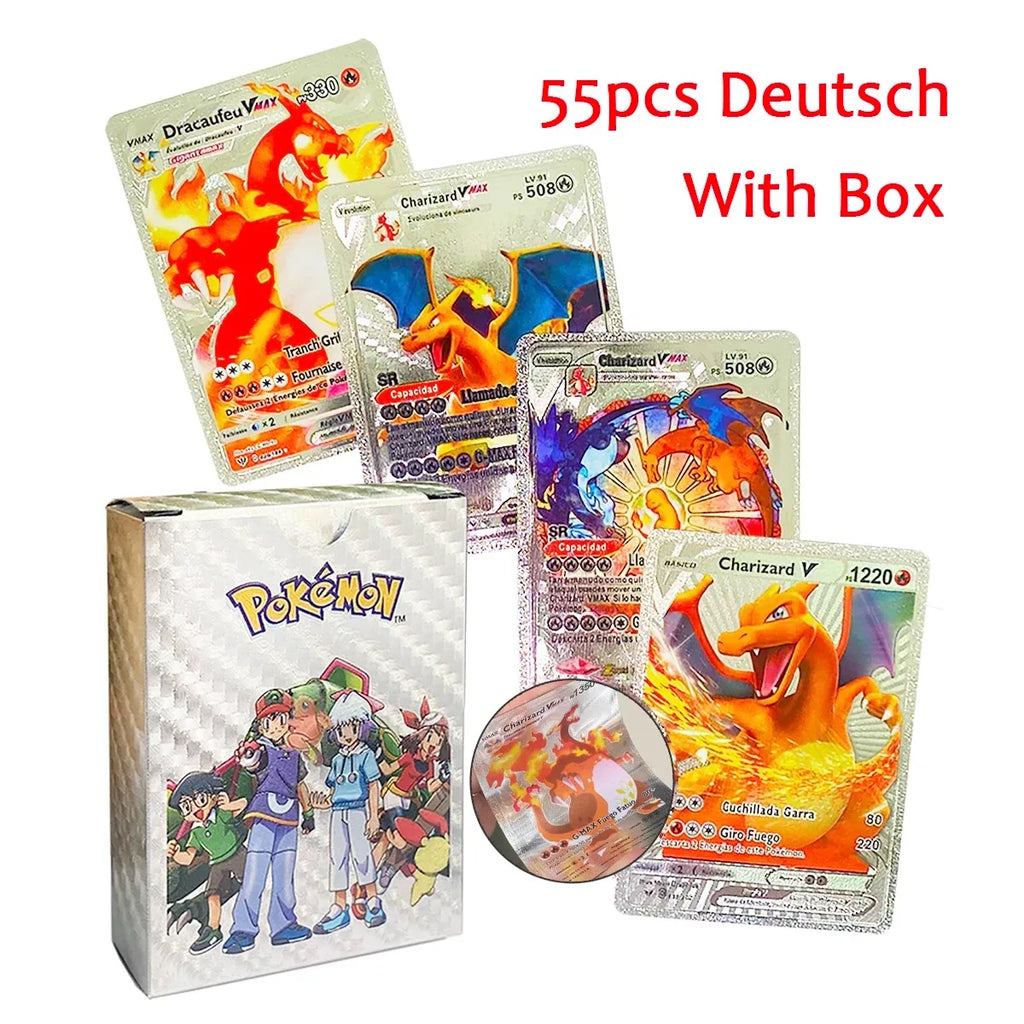 Pokemon VMAX & GX Gold Foil Flash Cards – Pikachu, Charizard, Multilingual Game Battle Collection