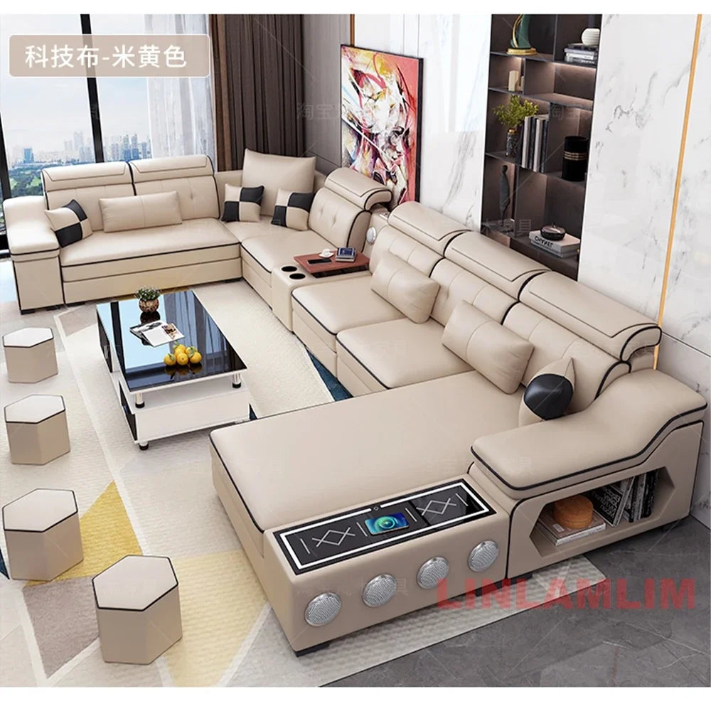 Linlamlim Modern Sectional Sofa Set with Chaise Lounge, Bluetooth Speakers & USB Charging Ports