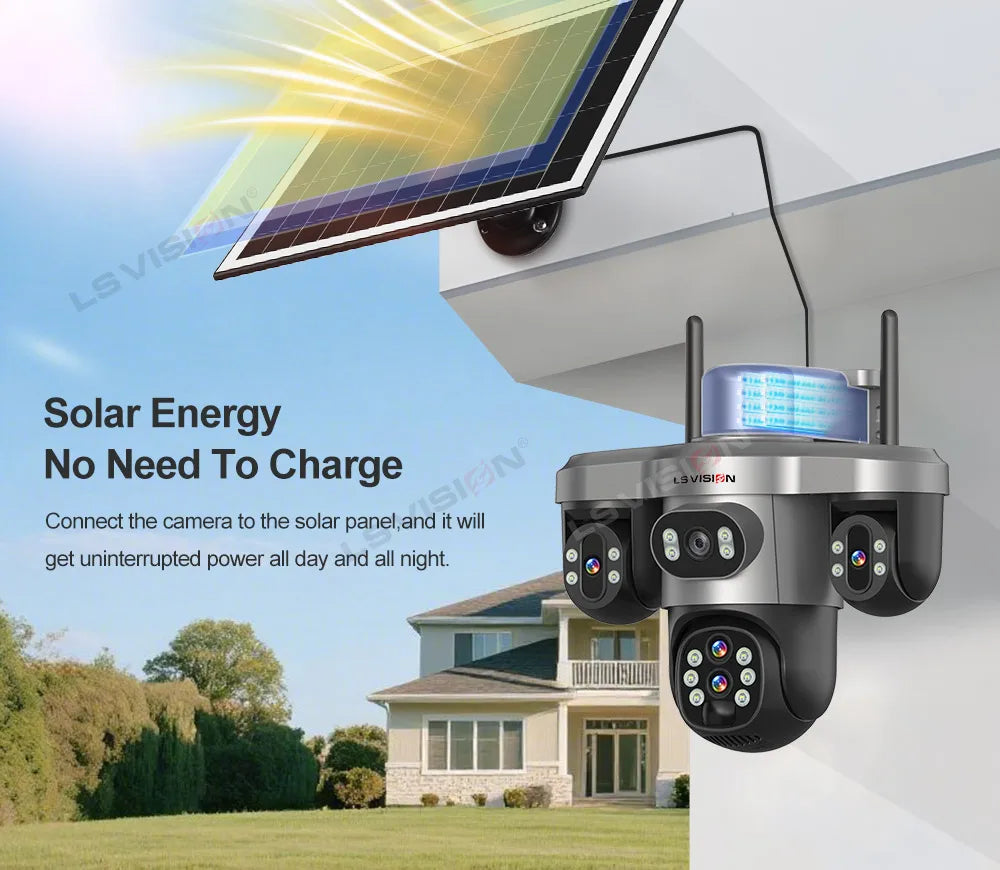 LS VISION 20MP 4-Lens Three Screen 4G/WiFi Solar Security Camera with 10X Optical Zoom and Auto Tracking