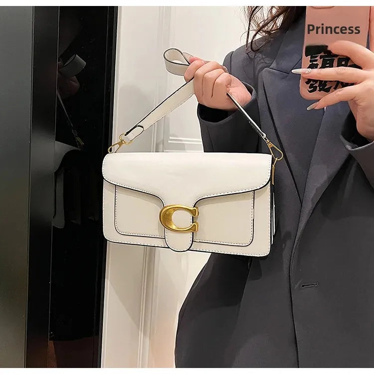 Women’s High-End Pure Color Square Shoulder Bag – Multi-Layer Minimalist Commuter Handbag
