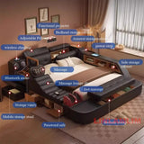 Luxury Smart Multifunctional Upholstered Bed with Massage, Bluetooth Speakers, Projector, USB & Storage – Modern King Size Tech Bed thumbnail 8