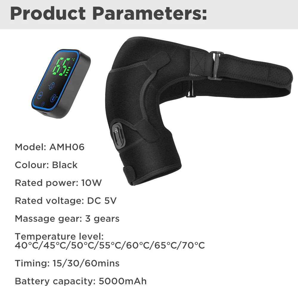 Wireless Shoulder Heating Pad With Massage 6 Temperature Levels App Control 5000mAh Battery AMH02