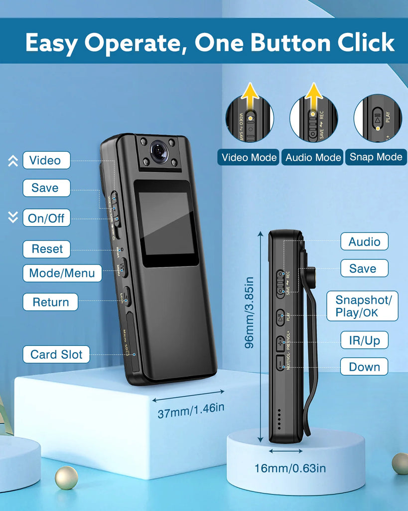 BOBLOV A22 Mini Body Camera 1080P HD with Night Vision, Magnetic Mount and LCD Screen