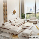 MINGDIBAO Italian Genuine Leather L-Shaped Sofa Set with Adjustable Headrests, Bluetooth Speaker & Wireless Charging thumbnail 16