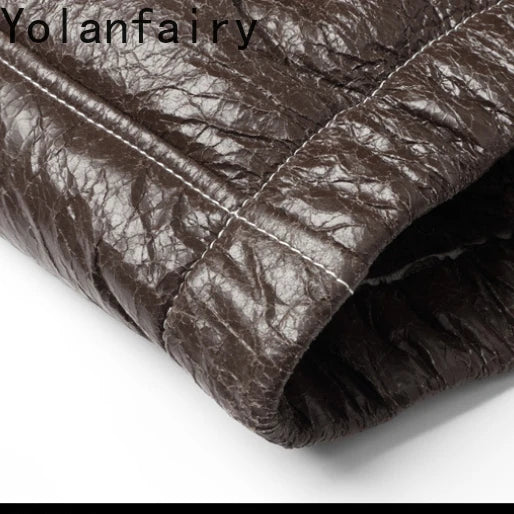 Men’s Natural Sheepskin Leather Jacket with Real Fur Hood – Winter Wool Lined Fur Coat