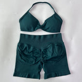 Women’s 2-Piece Seamless Gym Set – Strappy Yoga Bra & High-Waist Scrunch Shorts Workout Suit thumbnail 33