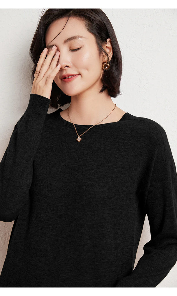WinvyNee Women's 100% Wool Ribbed Crew Neck Sweater – Slim Fit Winter Knit Pullover