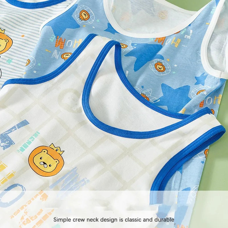 Boys Cartoon Dino Car Cotton Tank Top Singlet Underwear – Kids Summer Undershirt 3-10T