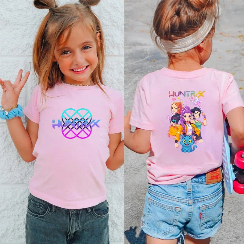K-Pop Korean Wave Demon Hunter Kids 100% Cotton T-Shirt – Summer Street Style Cartoon Tee for Boys and Girls