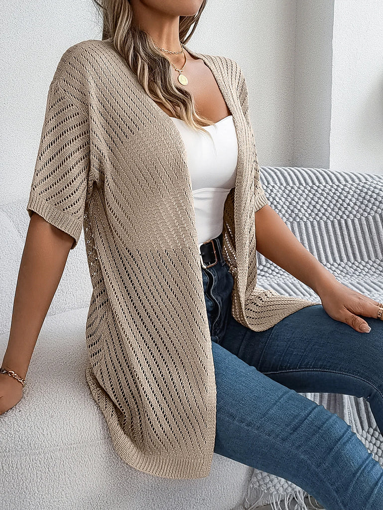 Casual Hollow Out Knitted Short Sleeve Cardigan for Women