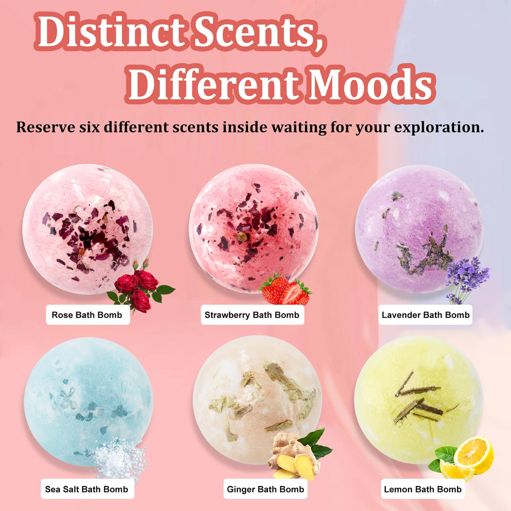 6Pcs Lavender Epsom Salt Bath Bomb Set – Muscle Relaxation Self Care Spa Gift for Women