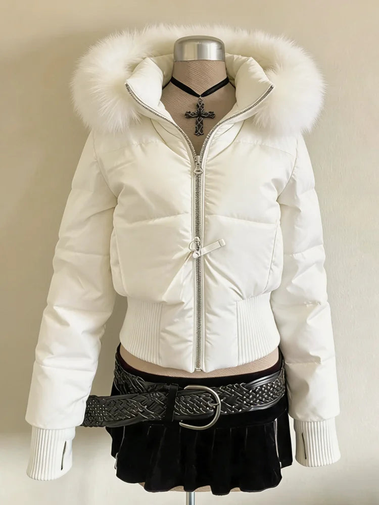 Spring Retro Faux Fur Coat for Women – Vintage 2000s Harajuku Gothic Punk Jean Parka