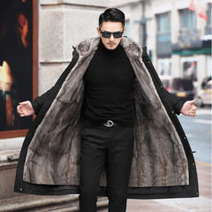 Men’s Detachable Fur One-Piece Winter Coat – Thick Faux Mink Fur Lined
