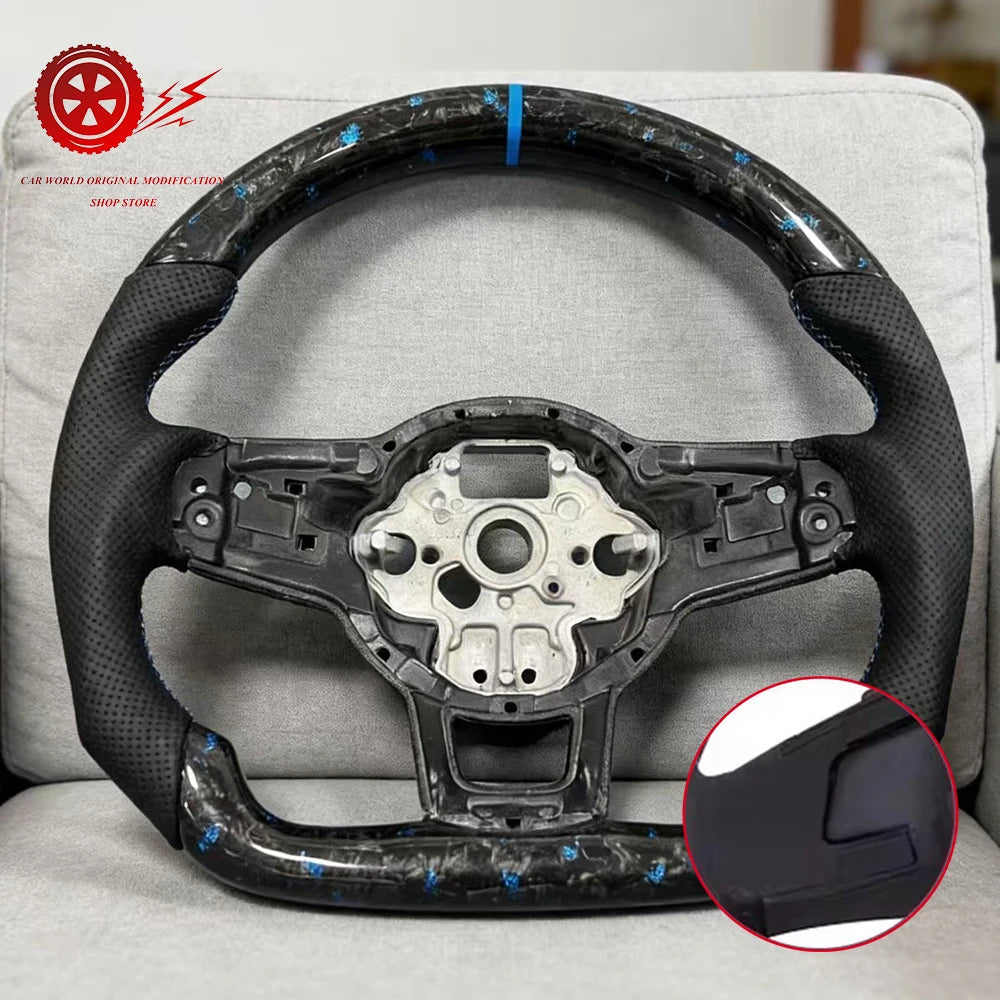 Customized Carbon Fiber Sports Steering Wheel Flat-Bottom Half-Perforated Leather for VW Golf 7 MK7 MK7.5