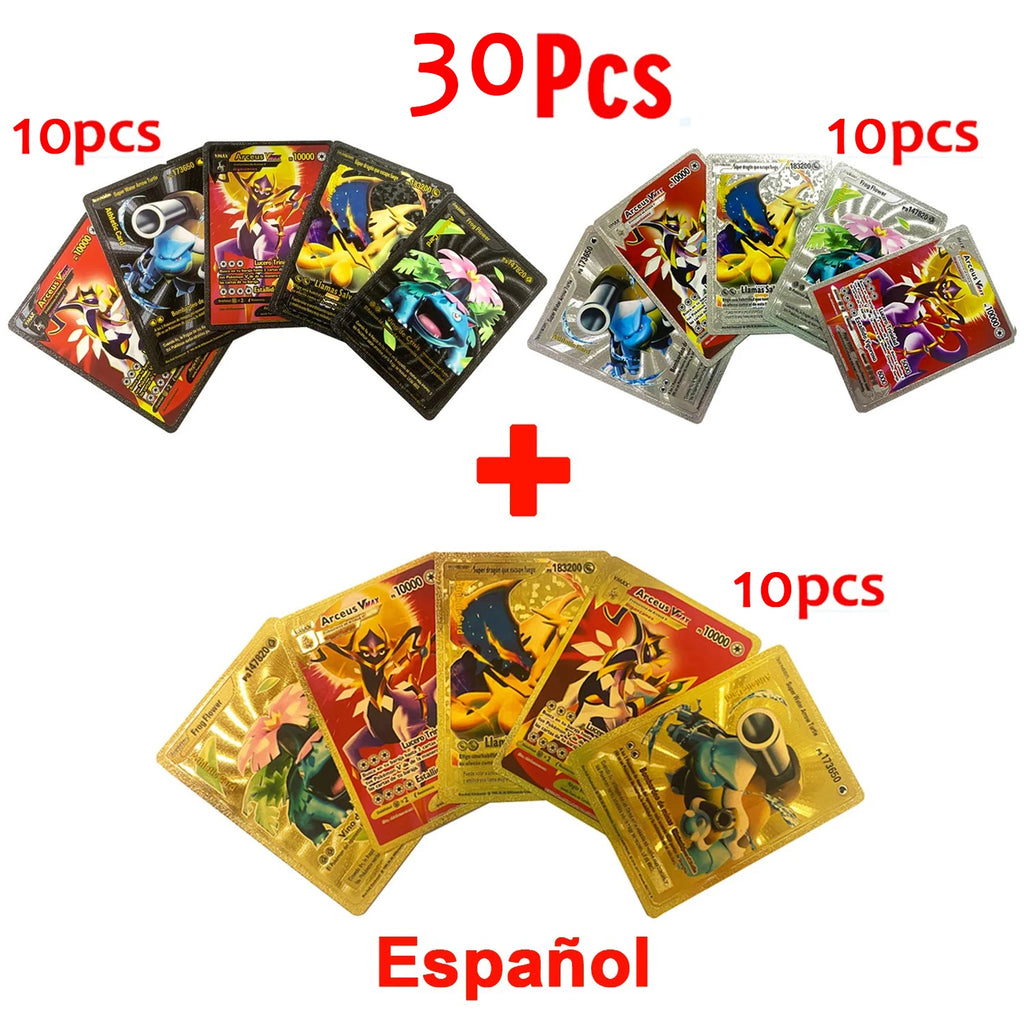 Pokemon VMAX & GX Gold Foil Flash Cards – Pikachu, Charizard, Multilingual Game Battle Collection