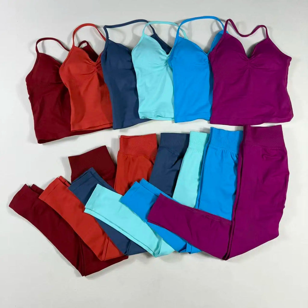 Women’s Seamless Yoga Gym Set – Backless Tank Top & High Waist Scrunch Shorts (2PCS)