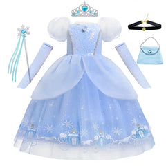 Cinderella Princess Cosplay Dress for Girls – Ball Gown Sequin Tutu Puff Mesh Summer Dress for Birthday & Carnival