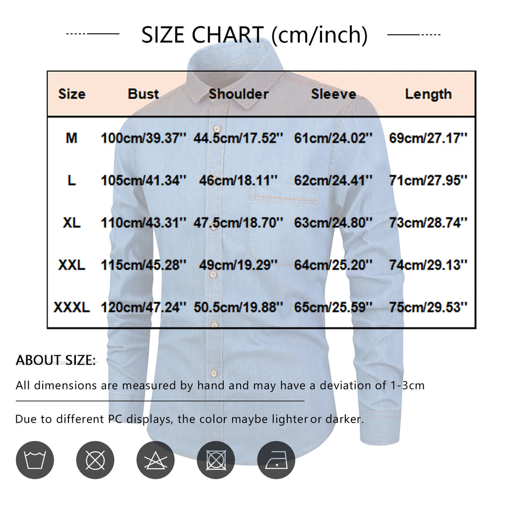 Men’s Autumn Cotton-Blend Denim Shirt – Casual Long Sleeve Button-Up with Single Pocket