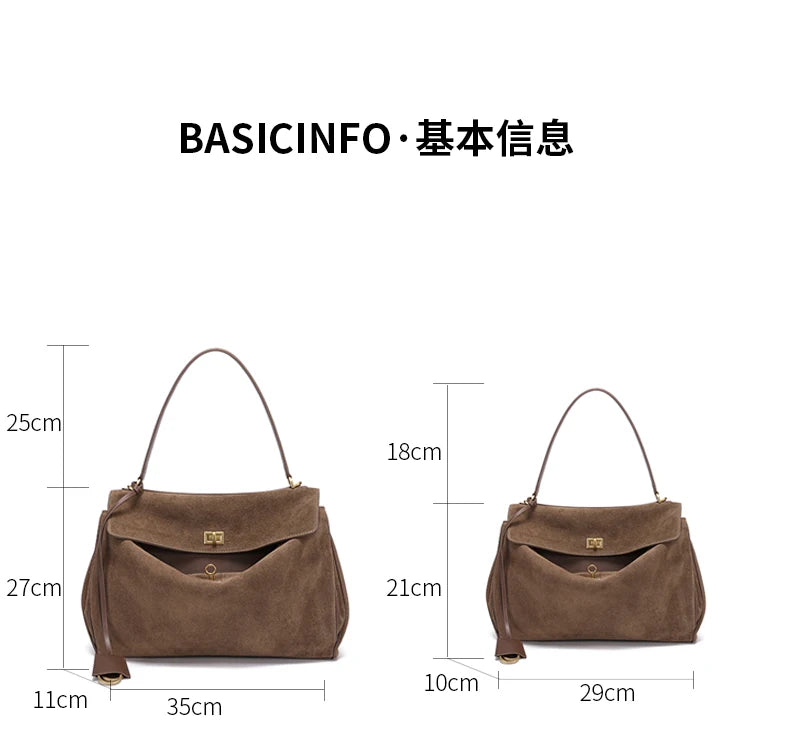 Women’s Genuine Suede Leather Large Capacity Shoulder Tote Bag Luxury Casual Handbag