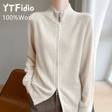 100% Wool Women’s Zipper Turtleneck Sweater – Casual Loose Knit Cardigan for Autumn/Winter thumbnail 3