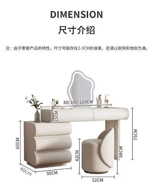 Mirror Drawers Vanity Table with Chair – Modern Bedroom Makeup Storage Organizer