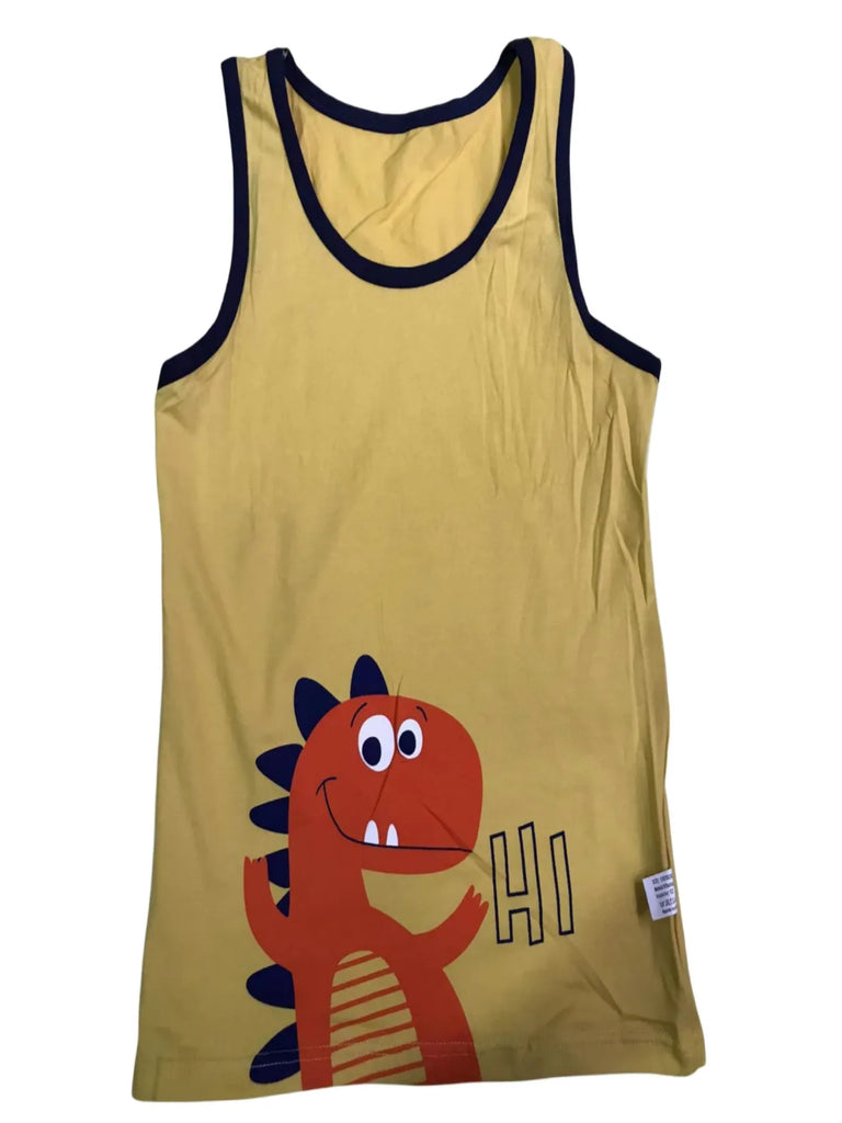 Boys Cartoon Dino Car Cotton Tank Top Singlet Underwear – Kids Summer Undershirt 3-10T