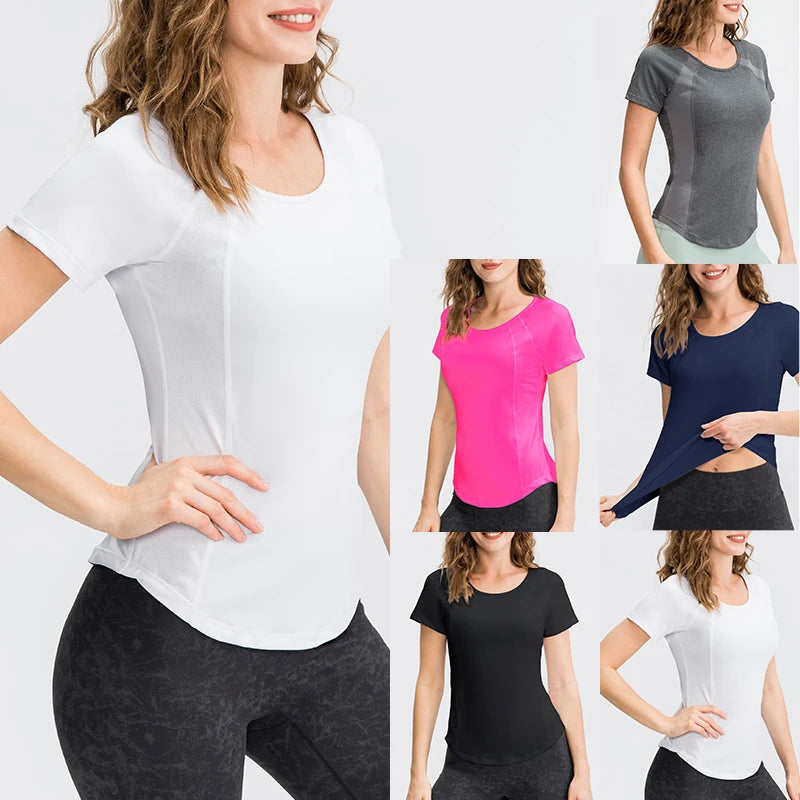 Women’s Breathable Quick-Dry Yoga Top – Short Sleeve Fitness & Workout T-Shirt