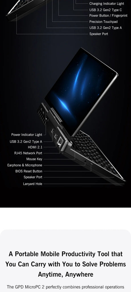 New 7-inch GPD MicroPC 2 Mini Laptop Intel Core i3-N300 16GB/512GB Windows 11 Portable Notebook