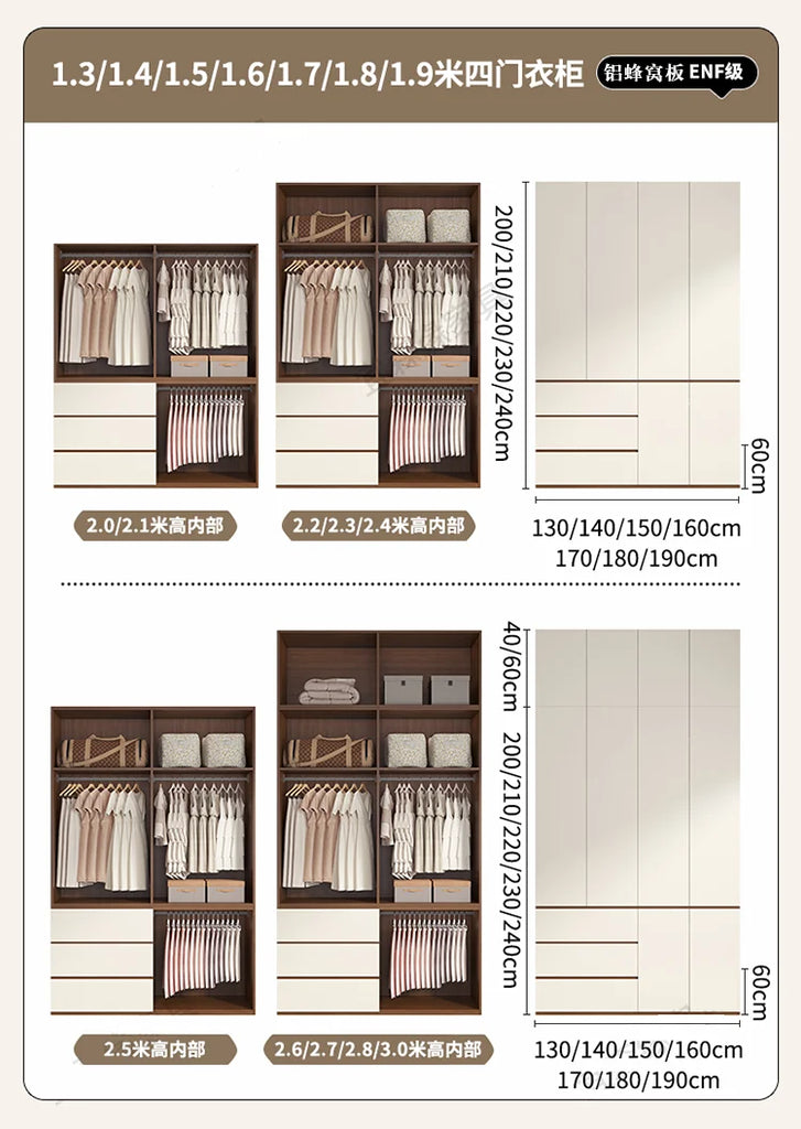 Luxury Nordic Modern Metal Wardrobe with Storage Drawers – Adult Bedroom Closet Furniture