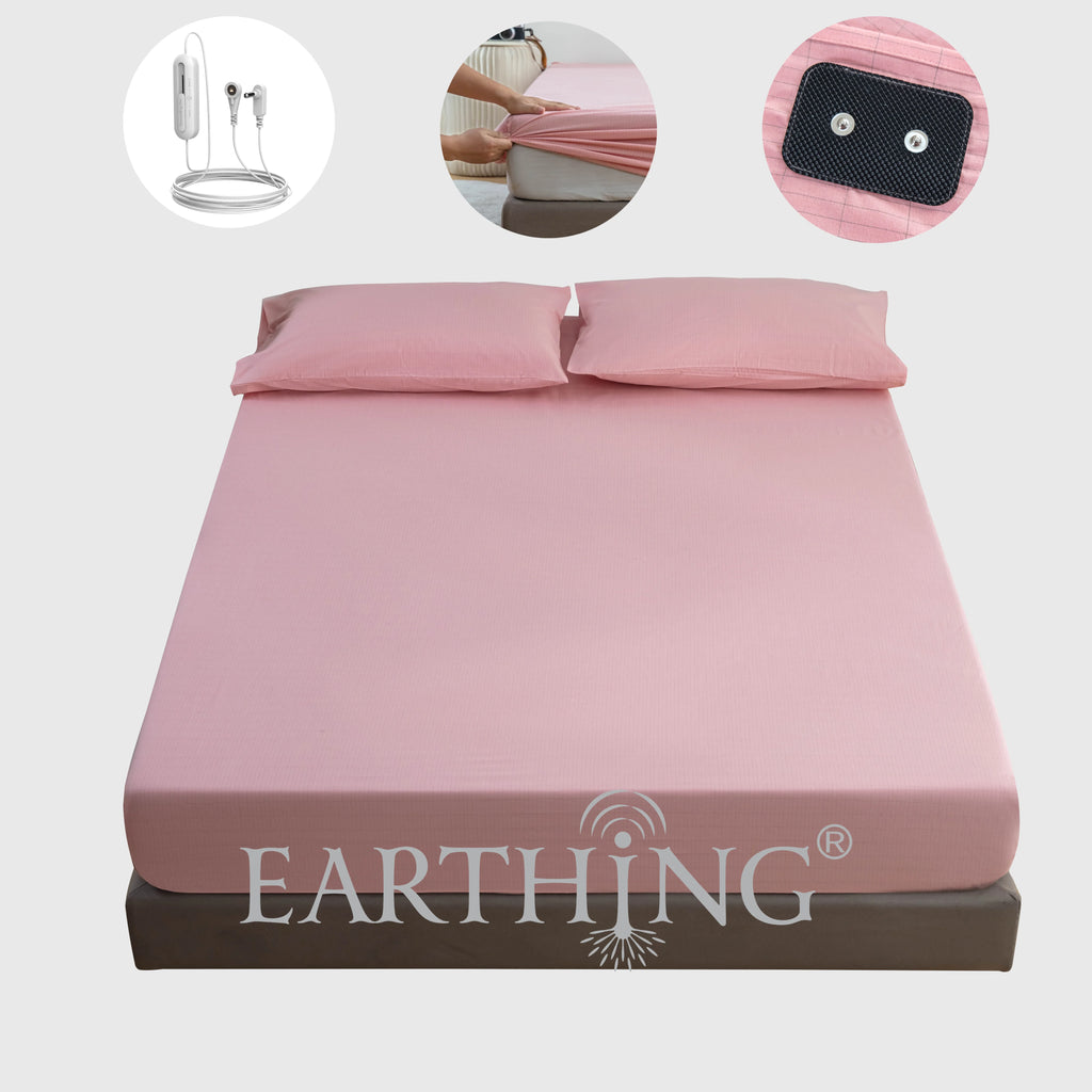 Grounding Earthing Fitted Sheet Cal King 183x213cm Cotton Silver Fibre Sheet with Grounding Cord 400TC