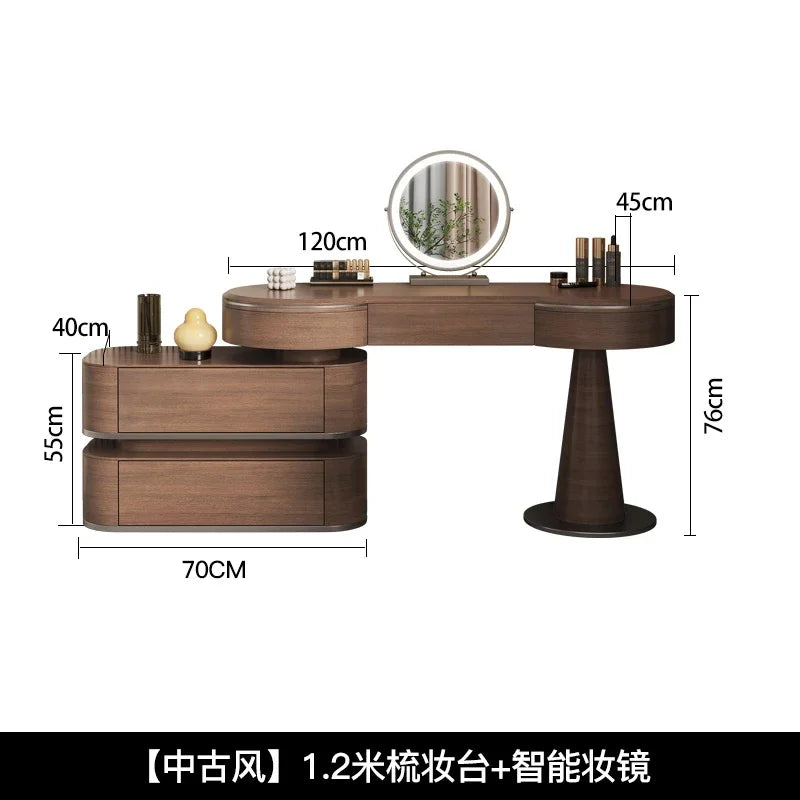 Luxury Modern Bedroom Dressing Table with Mirror, Makeup Stool, and Storage Drawers