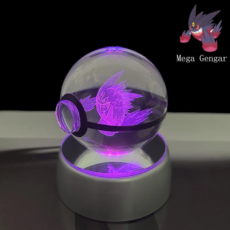 Pokemon 5cm Crystal Ball 3D LED Night Light – Pikachu, Charizard, Gengar & Eevee Gift Model