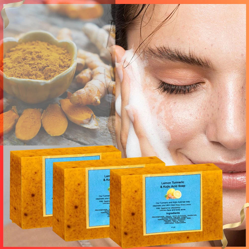 Organic Lemon Turmeric Kojic Acid Soap 100g – Brightening Facial Cleanser for Dark Spots