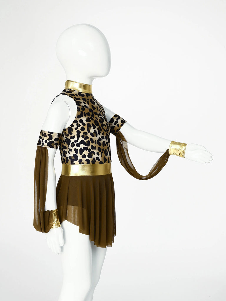 Kids Leopard Savage Caveman Costume – Prehistoric Cave Dress with Gloves for Halloween and Carnival