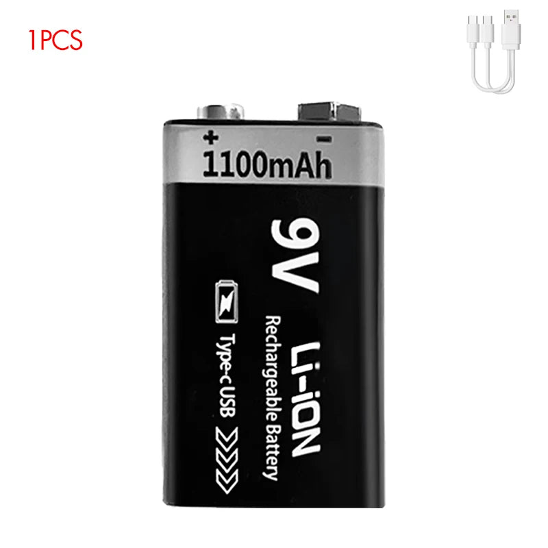 MATOV 9V 1100mAh USB Rechargeable Li-ion Battery – Type-C Charging | Long-Lasting Power for RC, Multimeters, Alarms & More