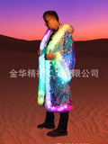 Men’s Faux Fur Long Coat with Sequins Hood – Fluffy Warm Winter Jacket for Party, Cosplay & Stage thumbnail 10