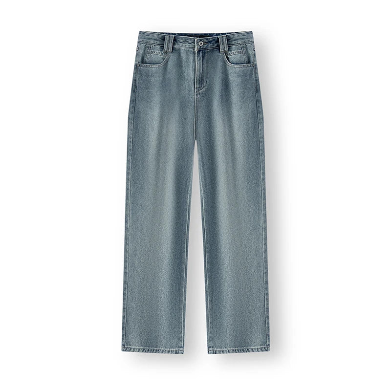 Semir Women’s 2025 Winter Wide-Leg Fleece-Lined Jeans – Full-Length Hong Kong Style Trousers