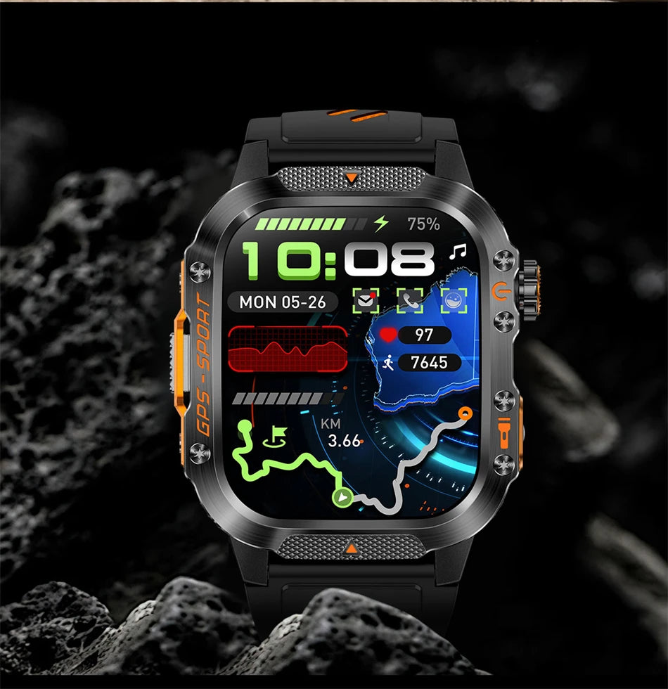 Military-Grade GPS Smartwatch for Men – 2.01” AMOLED, Bluetooth Calling, 3ATM Waterproof, 100+ Sports, 540mAh Battery