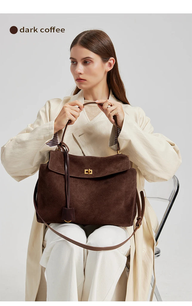 Women’s Genuine Suede Leather Large Capacity Shoulder Tote Bag Luxury Casual Handbag