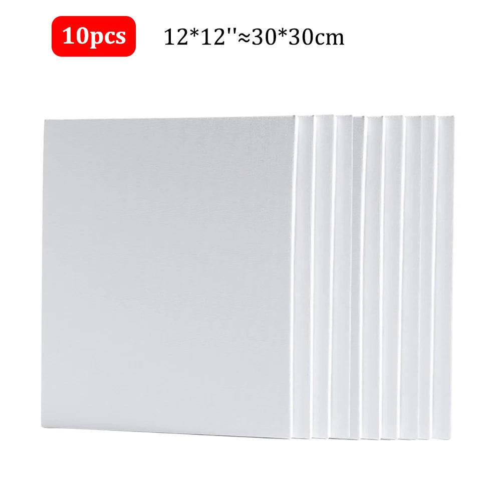 10 Pcs Cotton Canvas Board Set Primed White Painting Panels for Oil, Acrylic, Watercolor & Gouache HB-17