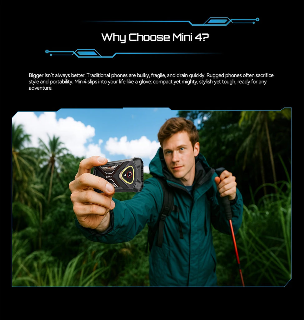 Cubot KingKong MINI 4 Rugged Smartphone 4.7" Android 15, Up to 20GB RAM + 256GB ROM, 48MP Camera, 4700mAh, NFC, IP68/IP69K, Mini Cellphone