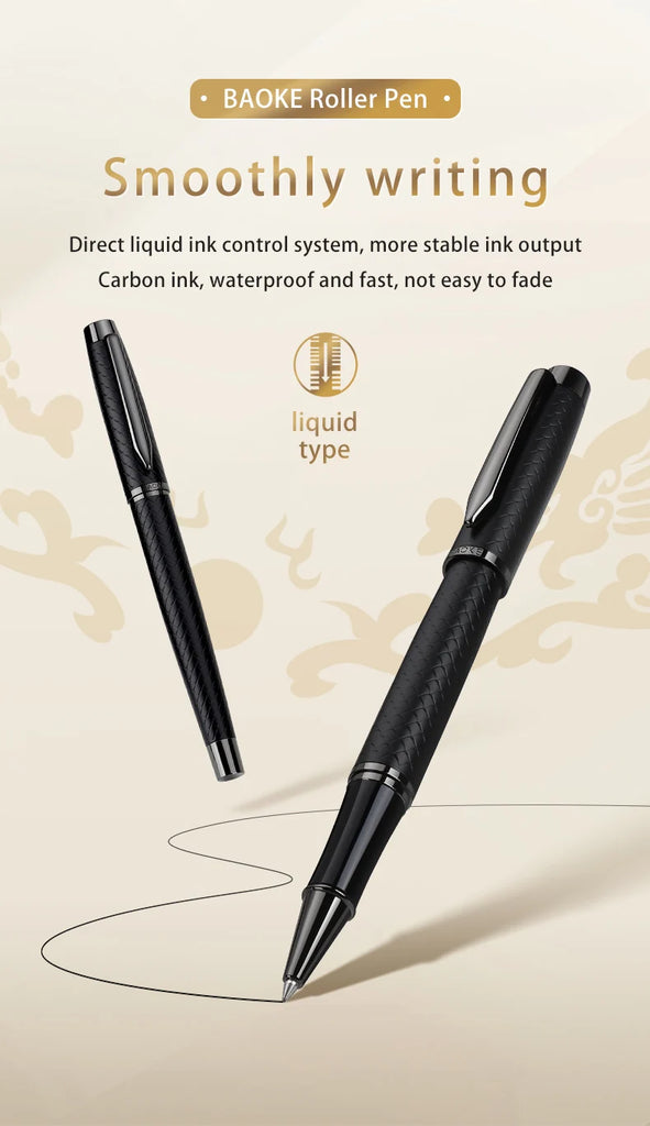 BAOKE T18/T19/T20 Black & Grey Fountain Pen Gift Set with Ink Bottle and 6 Cartridges – Stainless Steel Nib Metal Office Pen