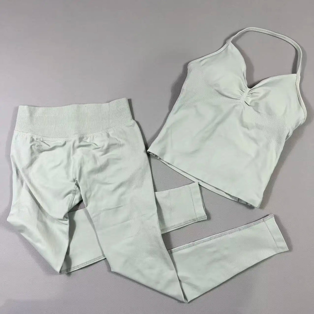 Women’s Seamless Yoga Gym Set – Backless Tank Top & High Waist Scrunch Shorts (2PCS)