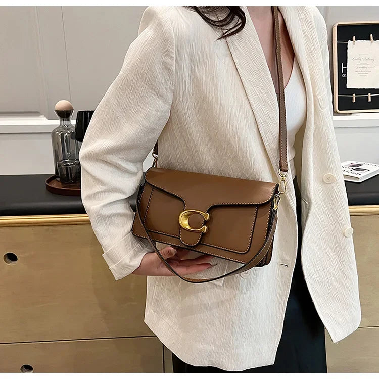 Women’s High-End Pure Color Square Shoulder Bag – Multi-Layer Minimalist Commuter Handbag