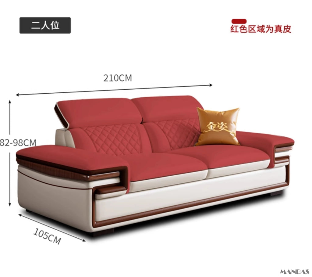 MINGDIBAO Italian Genuine Leather L-Shaped Sofa Set with Adjustable Headrests, Bluetooth Speaker & Wireless Charging