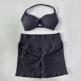 Women’s 2-Piece Seamless Gym Set – Strappy Yoga Bra & High-Waist Scrunch Shorts Workout Suit thumbnail 34