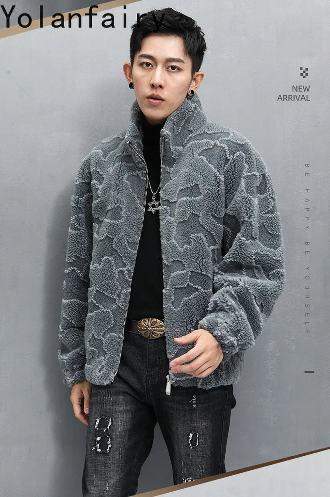 Nature Wool Men’s Real Fur Shearling Coat – Winter Leather Jacket, Loose Fit, Short Style