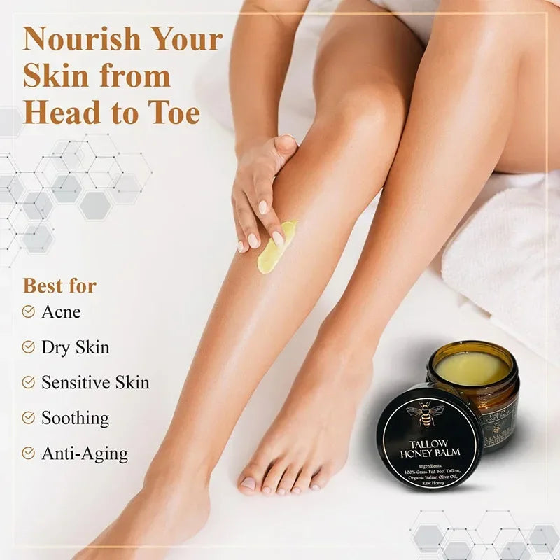 Organic Grass Fed Beef Tallow Balm with Raw Honey Moisturizing Cream – Handmade All Natural Face and Body Moisturizer for Soft Smooth Skin