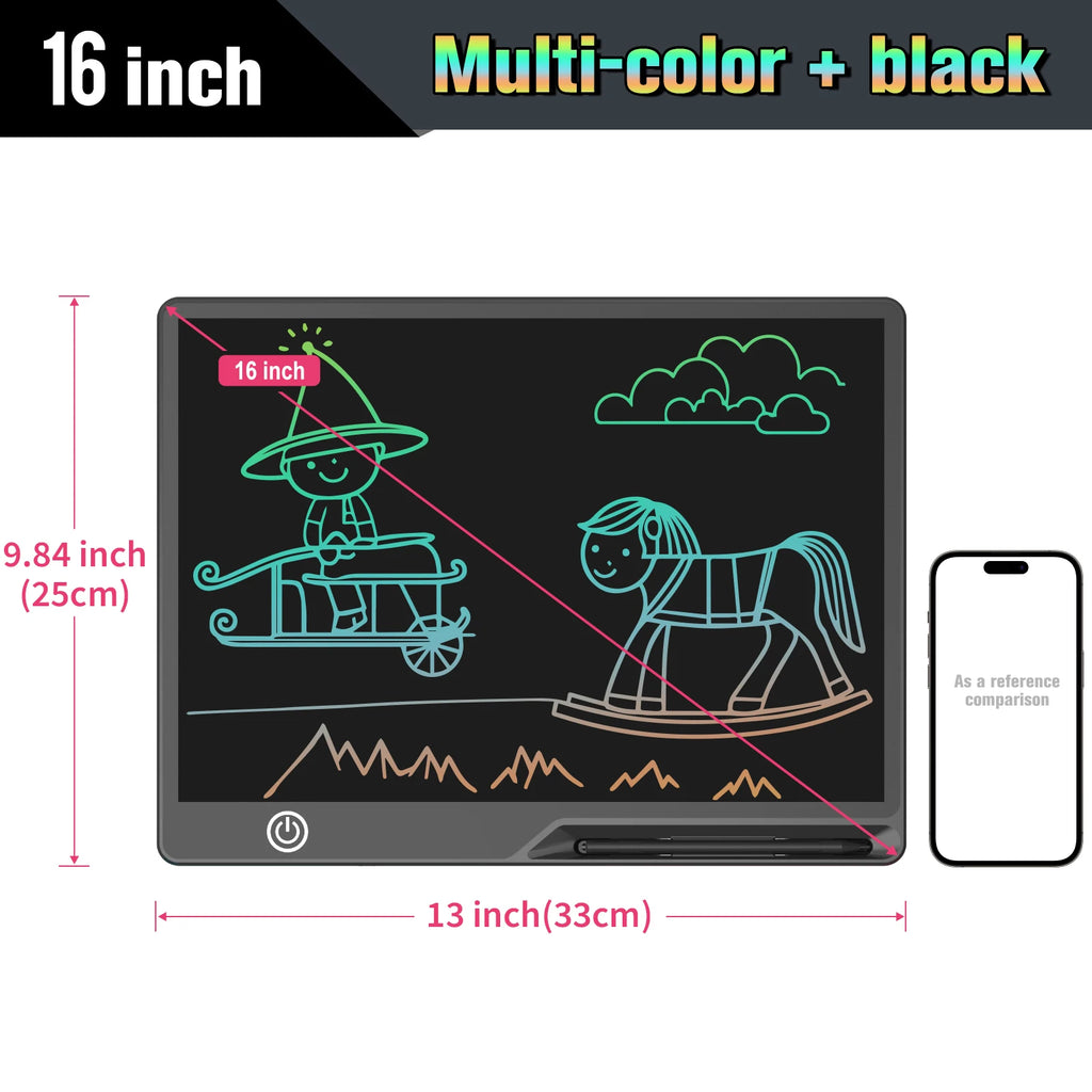 16/20 Inch Rechargeable LCD Writing Tablet Erasable Multi-Color Drawing Board for Kids