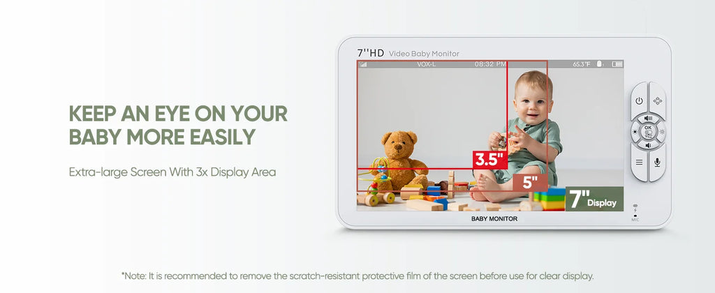 SM70V2 7" 1080P HD Split Screen Video Baby Monitor with Two Cameras – Hack Proof, Remote Zoom/Pan/Tilt, 4000mAh Battery
